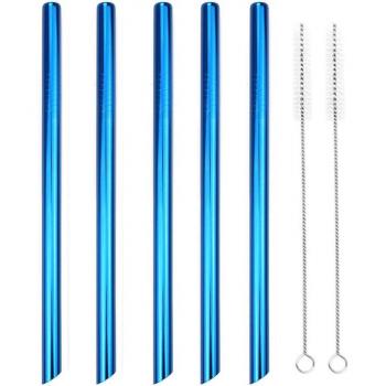 Set de 5 Pajitas de Acero Inoxidable 304 para Bebidas Gordo con Cepillo