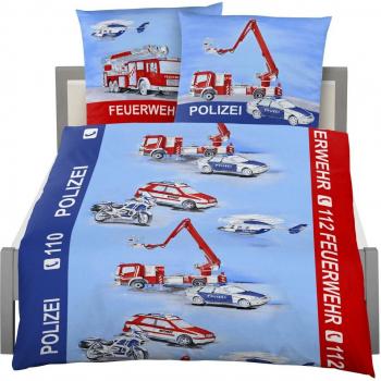 Kinderbettwäsche Feinbiber “Kommando” Police/Fire Dept – 2‑tlg