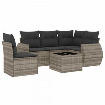 Gartenlounge-Set 6-tlg. mit Kissen Hellgrau Poly Rattan