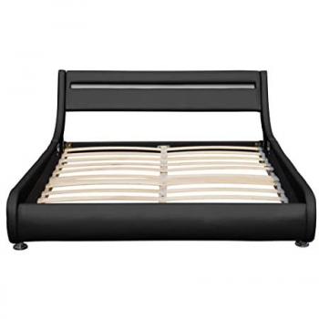 Lit Ava 140x200 – Sommier LED Incurve Noir, 13 Lattes, Pieds 5 cm