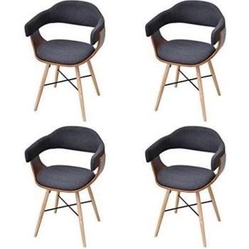 Sillas de comedor 4x tela gris oscuro y madera curvada