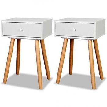 VidaXL Nachttisch 2er Set Kiefernholz Massiv 40 x 30 x 61 cm Weiß