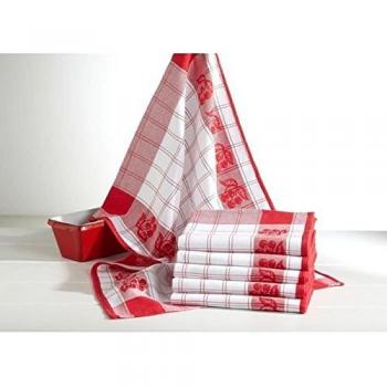 Set de 6 torchons de cuisine Coralie cerises rouges 50x70 cm