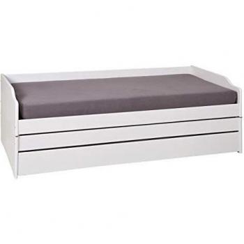 Lit gigogne LOTAR 90x200 cm avec tiroir, bois massif blanc
