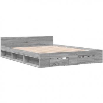 Double Bed Frame with Drawers Grey Sonoma 135x190 cm