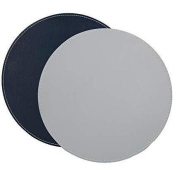 Creative Tops Round Placemats, Faux Leather, Grey / Black, 29 cm, Set of 4 Table Mats