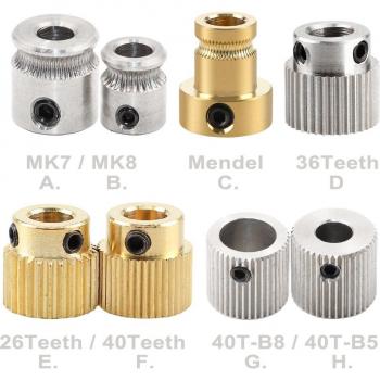 MK7 MK8 Brass Drive Gear for 3D Printer 26/36/40 Teeth 5mm Bore