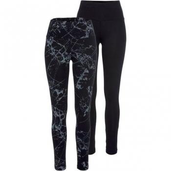 H.I.S Leggings Duo, Damen, Schwarz-Uni und Bedruckt, Gr. 32/34