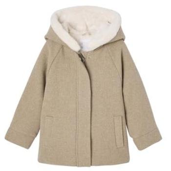 Cozy Wool Hooded Overcoat – Marl Beige, 5-6 Year Kids