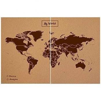 Mapa del Mundo Corcho Woody Map, Natural, 120 x 90 cm, Marrón, Sin Marco