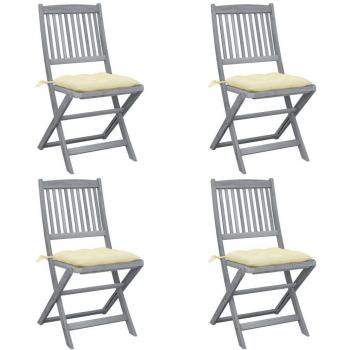 4 Folding Outdoor Chairs with Cushions Solid Acacia Wood