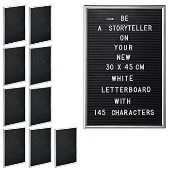 Buchstabentafel Set 10 x Letterboard, 145 Zeichen, 45x30 cm, silber, Kunststoff
