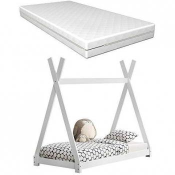 Kinderbett Onejda mit Kaltschaummatratze 80 x 160 cm Weiß