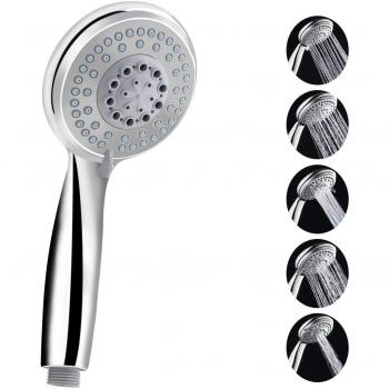 Tegollus Silver Shower Head with 5 Spray Settings, Self-Cleaning Never Clog Patented Technology, and Universal Fit for Hard Water