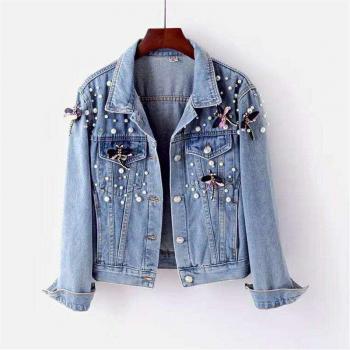 Manteau Décontracté Denim Femme Perles Ample