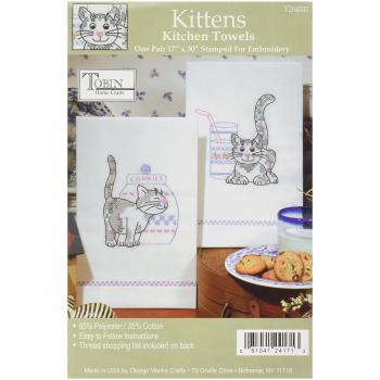 Kittens Stamped Kitchen Towels for Embroidery