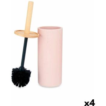Set de 4 Escobillas Rosa Madera/Resina, 10.2 cm × 38 cm × 10.2 cm – Ideal para Baños