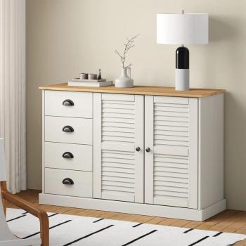 White Solid Wood Pine Sideboard with Drawers VIGO 113x40x75 cm vidaXL