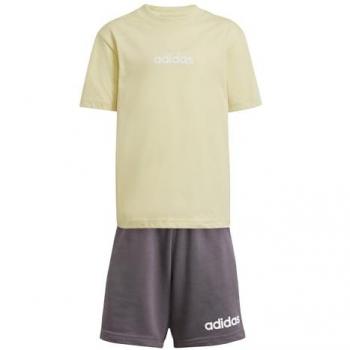 Adidas 100% Cotton Tee and Shorts Bundle – Powder Yellow/White (5‑6 yrs)