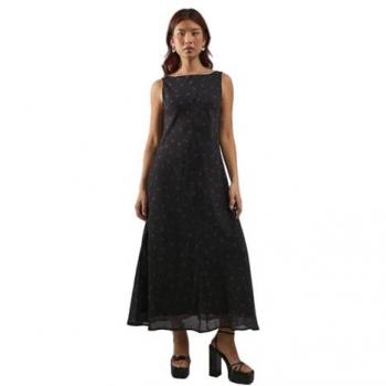 V-Neck Heart Print Chiffon Midi Dress in Black