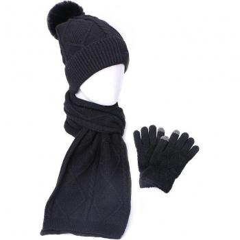 Warm Lined Three-Piece Hat, Scarf, and Gloves Set for Men and Women