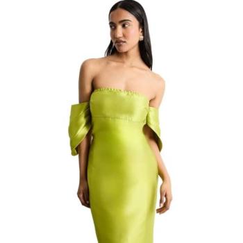 Chartreuse Structured Midi Dress with Puff Sleeves – Women's 10