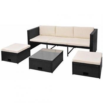 tlg. Lounge-Set für den Garten mit Kissen aus Poly Rattan Schwarz
