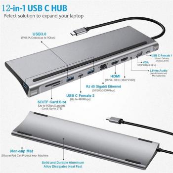 12-in-1 USB Type-C Hub with Power Delivery and Ethernet