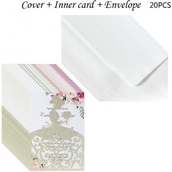 20pcs Glitter Girl Greeting Cards Wedding Invitations with Envelopes 67JB