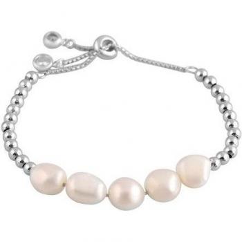 Adjustable Silver Bracelet with Natural Pearls, 8.39 g