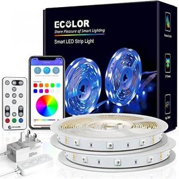 ECOLOR Life App‑Controlled LED Strip – 16.4 ft, RGB 5050, 2 Rolls