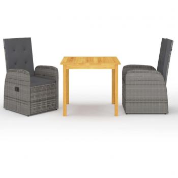 Conjunto de Jantar Externo 3 Peças Cinza vidaXL