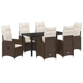 Mobilier de jardin 7 pièces en poly rotin marron