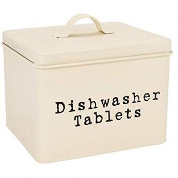 Vintage Cream Metal Dishwasher Tablet Storage Canister