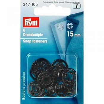 Prym 15mm Black Plastic Snap Fasteners, 6 Count