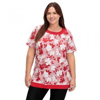 Sieh an! Damen T-Shirt Longshirt, rot gemustert, Gr. 54