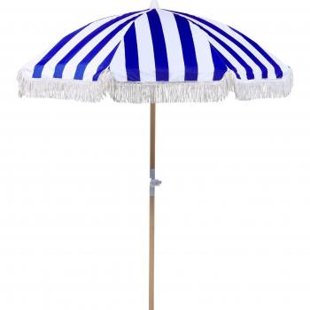 Sombrilla de patio Beliani Mondello 150 cm azul y blanco con poste resistente a UV