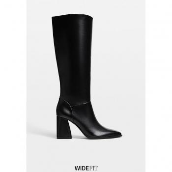 Stradivarius Stilvolle Langschaftstiefel WIDE-FIT Schwarz 41