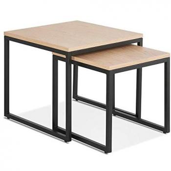 Plateau d’appoint MOMA : deux tables empilables, bois naturel + métal noir