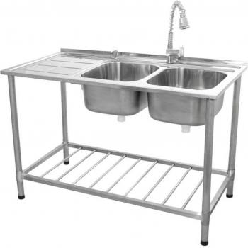 KuKoo Commercial Double Bowl Sink with Right Hand Drain