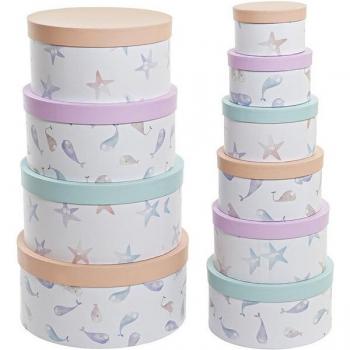 Set de Cajas Apilables DKD Home Decor Redondas (37,5 x 37,5 x 18 cm)