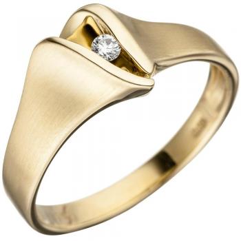 JOBO Damen Goldring 585 Gelbgold matt mit 1 Diamant Größe 58