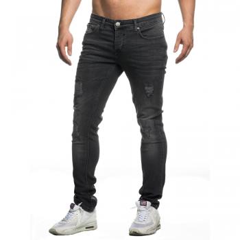 Tazzio Herren Stretch‑Jeans 16525 – Slim Fit, Schwarz, 32W x 32L, Zerstörter Look