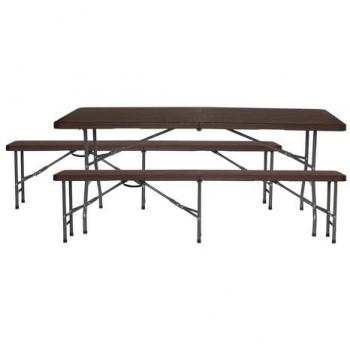 Table pliante 7h Seven House bois 180 cm et 2 bancs
