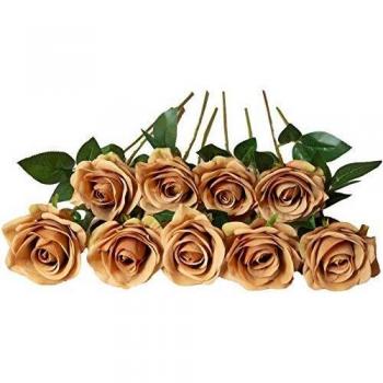 DuHouse 10pcs Coffee Toffee Roses Flower Arrangement
