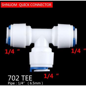 Raccord T 3 voies Push Fit 1/4 pour filtre RO, diamètre 6,5 mm