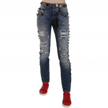 Dolce & Gabbana Distressed Jeans with Embellished Buttons