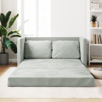 Día y Noche Sofá cama de suelo 2 en 1 terciopelo gris claro 122x204x55 cm