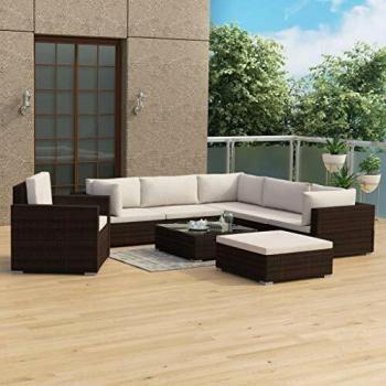 VidaXL Completo Divani da Giardino 8 pz con Cuscini in Polyrattan Marrone