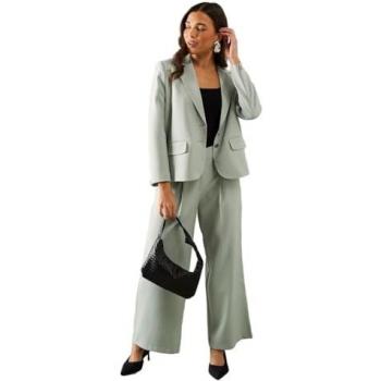 Petite Wide Leg Pinstripe Trousers in Sage